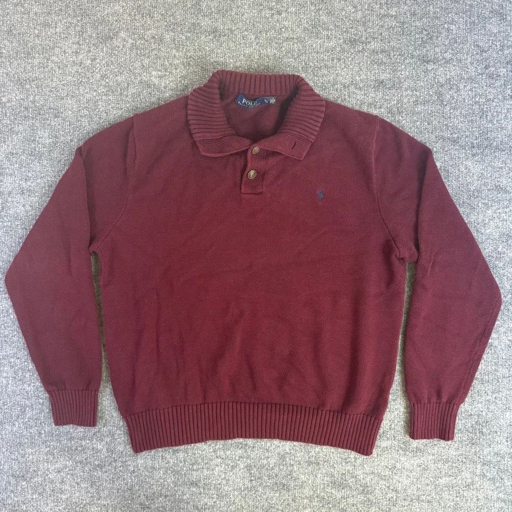 Polo Ralph Lauren Mens XL Burgundy Mock Neck 3-Button Knit Sweater Pony Logo